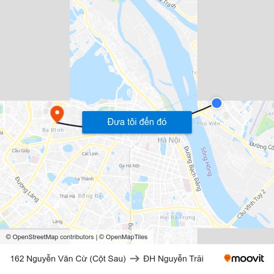 162 Nguyễn Văn Cừ (Cột Sau) to ĐH Nguyễn Trãi map