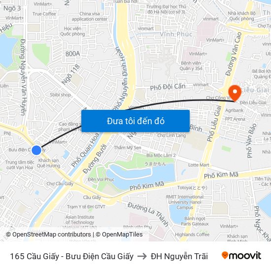 165 Cầu Giấy - Bưu Điện Cầu Giấy to ĐH Nguyễn Trãi map