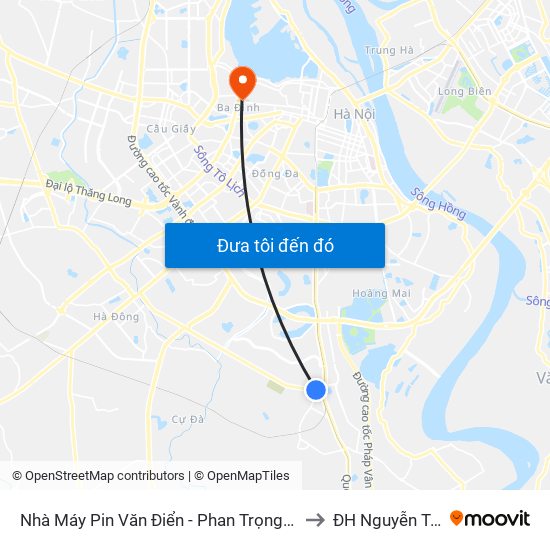 Nhà Máy Pin Văn Điển - Phan Trọng Tuệ to ĐH Nguyễn Trãi map