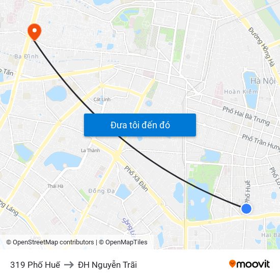 319 Phố Huế to ĐH Nguyễn Trãi map