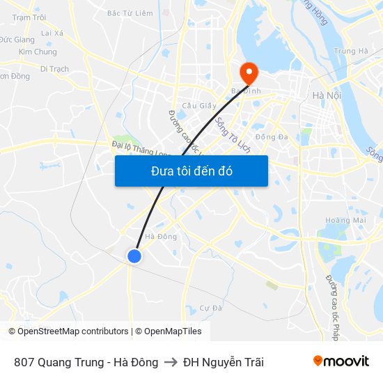 807 Quang Trung - Hà Đông to ĐH Nguyễn Trãi map