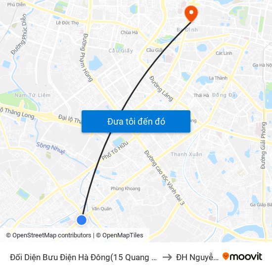 Đối Diện Bưu Điện Hà Đông(15 Quang Trung Hà Đông) to ĐH Nguyễn Trãi map
