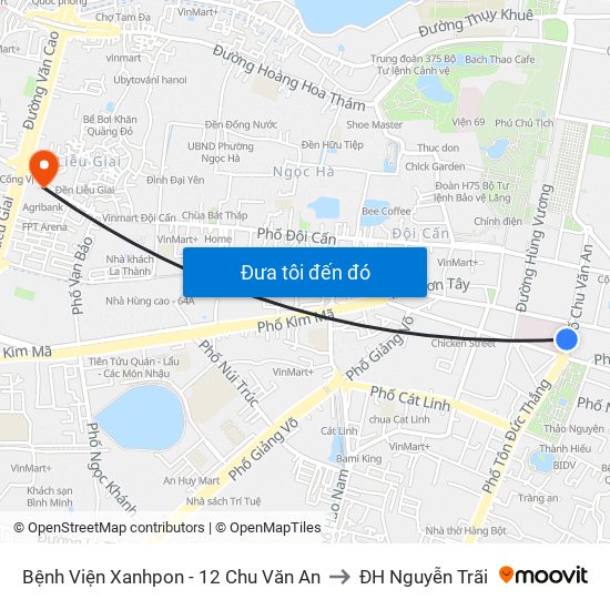 Bệnh Viện Xanhpon - 12 Chu Văn An to ĐH Nguyễn Trãi map