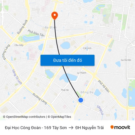 Đại Học Công Đoàn - 169 Tây Sơn to ĐH Nguyễn Trãi map