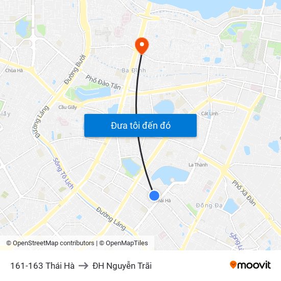 161-163 Thái Hà to ĐH Nguyễn Trãi map