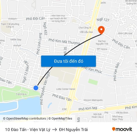 10 Đào Tấn - Viện Vật Lý to ĐH Nguyễn Trãi map