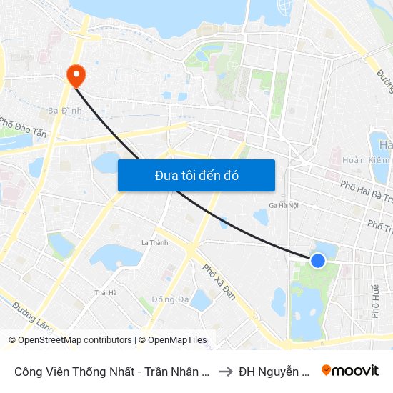 Công Viên Thống Nhất - Trần Nhân Tông to ĐH Nguyễn Trãi map
