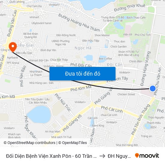 Đối Diện Bệnh Viện Xanh Pôn - 60 Trần Phú (Bộ Tư Pháp) to ĐH Nguyễn Trãi map