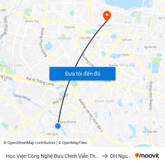 Học Viện Công Nghệ Bưu Chính Viễn Thông - Trần Phú (Hà Đông) to ĐH Nguyễn Trãi map