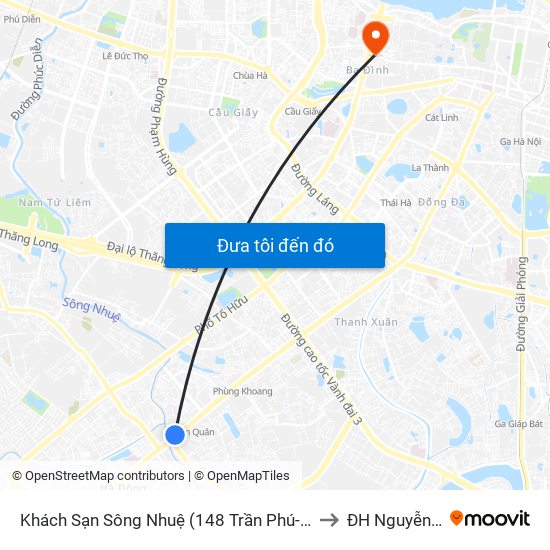 Khách Sạn Sông Nhuệ (148 Trần Phú- Hà Đông) to ĐH Nguyễn Trãi map