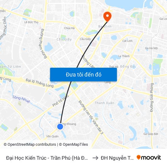 Đại Học Kiến Trúc - Trần Phú (Hà Đông) to ĐH Nguyễn Trãi map