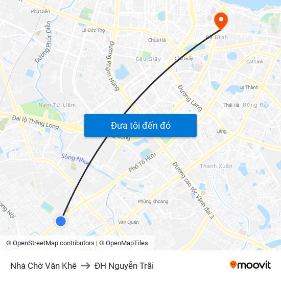 Nhà Chờ Văn Khê to ĐH Nguyễn Trãi map