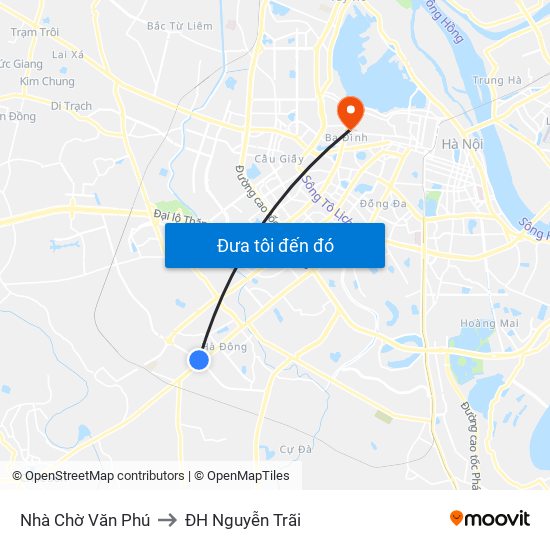 Nhà Chờ Văn Phú to ĐH Nguyễn Trãi map