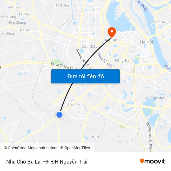Nhà Chờ Ba La to ĐH Nguyễn Trãi map