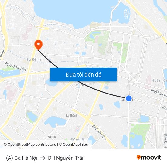 (A) Ga Hà Nội to ĐH Nguyễn Trãi map