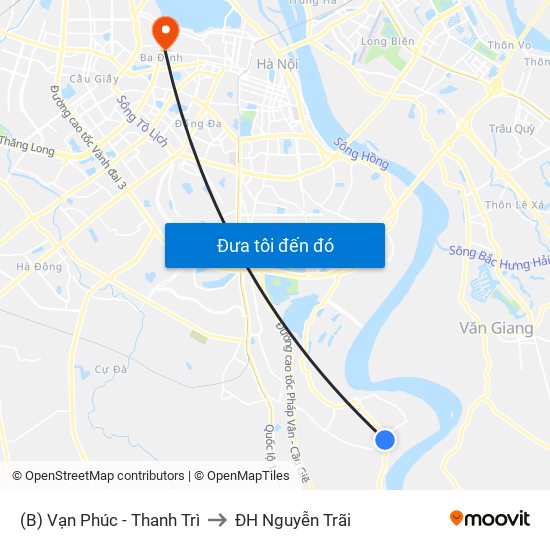 (B) Vạn Phúc - Thanh Trì to ĐH Nguyễn Trãi map