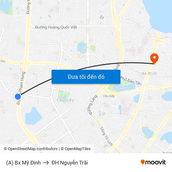 (A) Bx Mỹ Đình to ĐH Nguyễn Trãi map