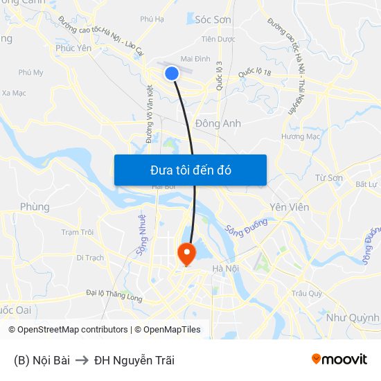 (B) Nội Bài to ĐH Nguyễn Trãi map