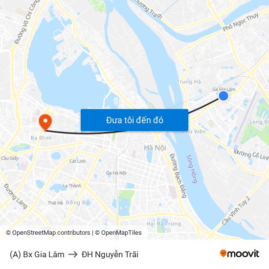 (A) Bx Gia Lâm to ĐH Nguyễn Trãi map