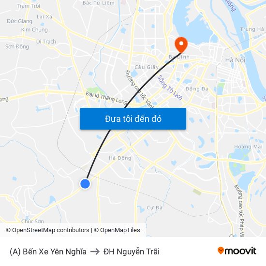(A) Bến Xe Yên Nghĩa to ĐH Nguyễn Trãi map