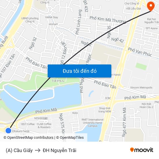 (A) Cầu Giấy to ĐH Nguyễn Trãi map