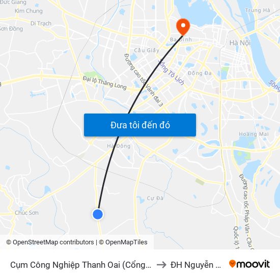 Cụm Công Nghiệp Thanh Oai (Cổng Phụ) to ĐH Nguyễn Trãi map