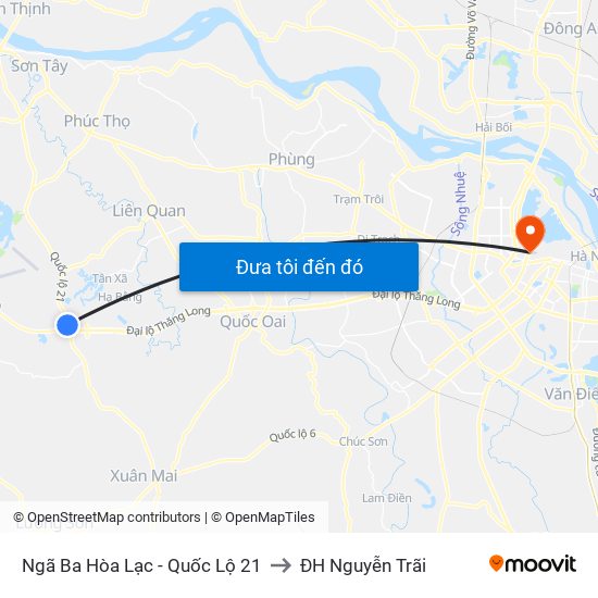 Ngã Ba Hòa Lạc - Quốc Lộ 21 to ĐH Nguyễn Trãi map