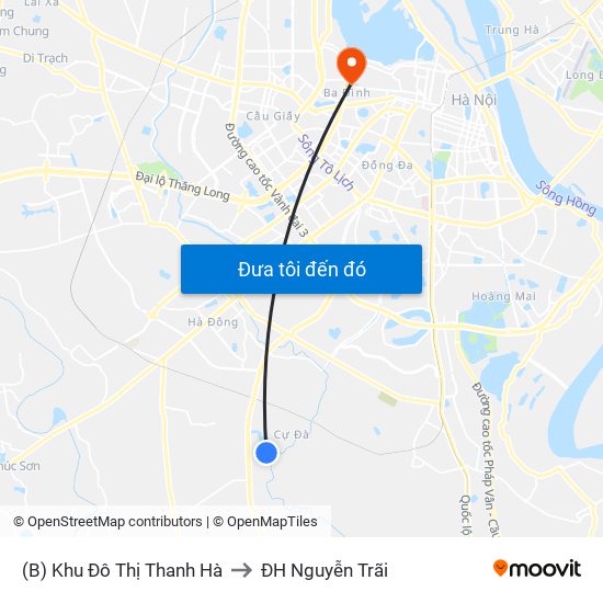 (B) Khu Đô Thị Thanh Hà to ĐH Nguyễn Trãi map