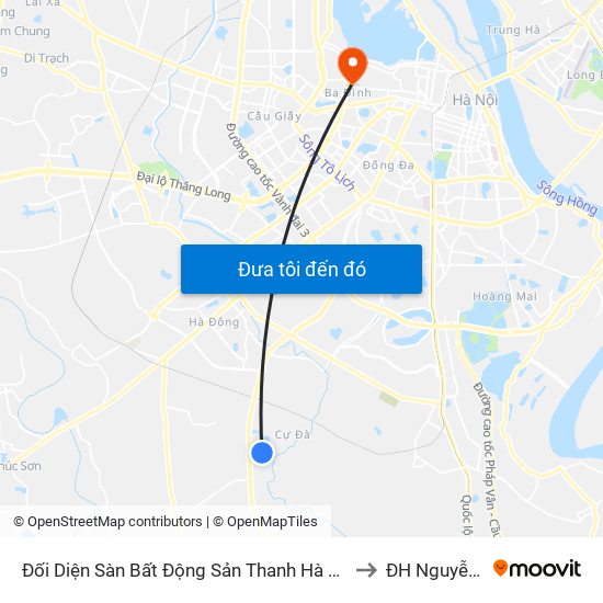 Đối Diện Sàn Bất Động Sản Thanh Hà Mường Thanh to ĐH Nguyễn Trãi map