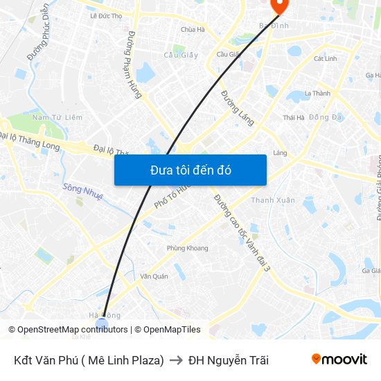 Kđt Văn Phú ( Mê Linh Plaza) to ĐH Nguyễn Trãi map