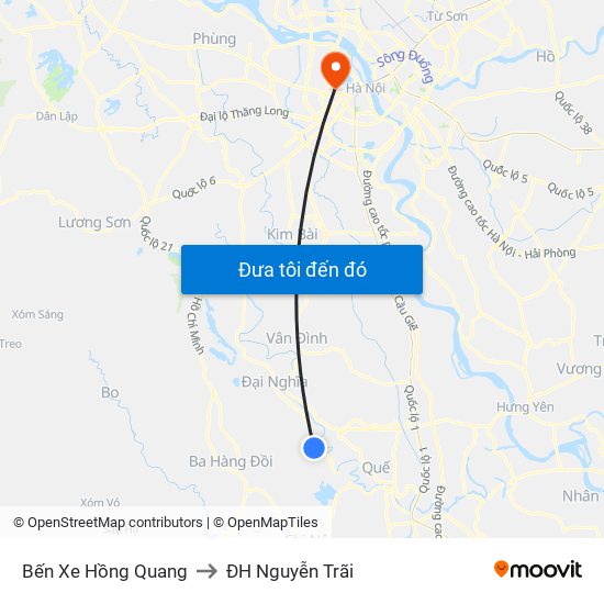 Bến Xe Hồng Quang to ĐH Nguyễn Trãi map