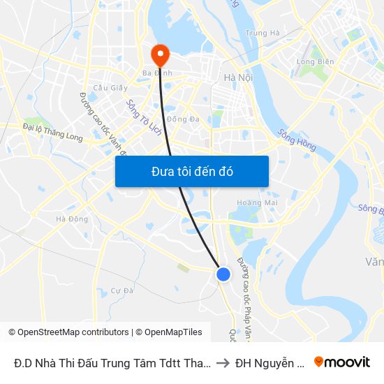 Đ.D Nhà Thi Đấu Trung Tâm Tdtt Thanh Trì to ĐH Nguyễn Trãi map