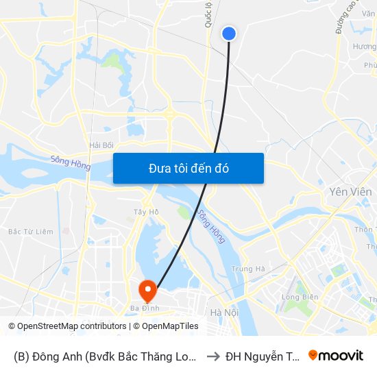 (B) Đông Anh (Bvđk Bắc Thăng Long) to ĐH Nguyễn Trãi map