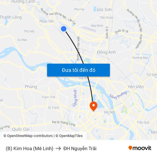 (B) Kim Hoa (Mê Linh) to ĐH Nguyễn Trãi map
