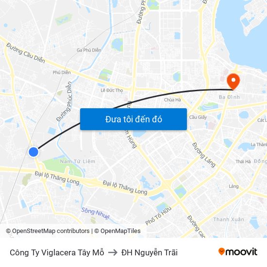 Công Ty Viglacera Tây Mỗ to ĐH Nguyễn Trãi map