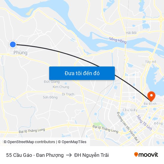 55 Cầu Gáo - Đan Phượng to ĐH Nguyễn Trãi map