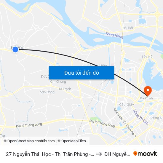 27 Nguyễn Thái Học - Thị Trấn Phùng - Đan Phượng to ĐH Nguyễn Trãi map