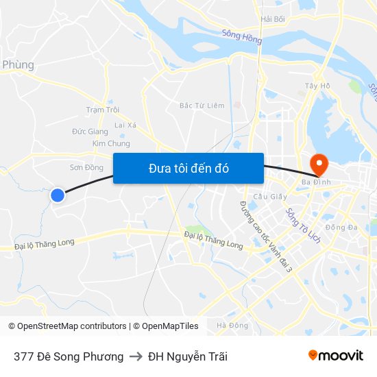 377 Đê Song Phương to ĐH Nguyễn Trãi map
