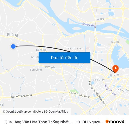 Qua Làng Văn Hóa Thôn Thống Nhất, Cát Quế 40m to ĐH Nguyễn Trãi map