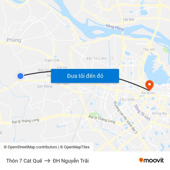 Thôn 7 Cát Quế to ĐH Nguyễn Trãi map