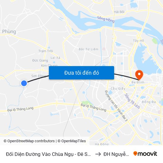 Đối Diện Đường Vào Chùa Ngụ - Đê Song Phương to ĐH Nguyễn Trãi map