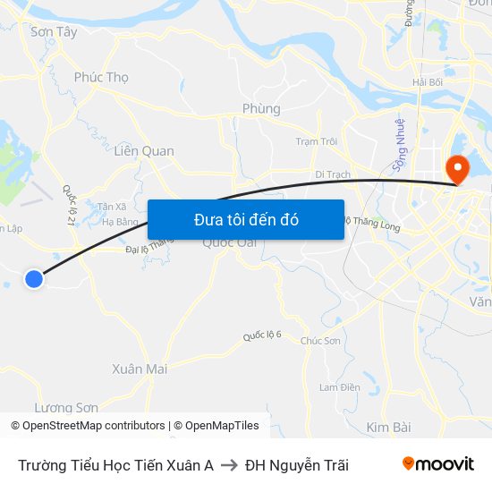 Trường Tiểu Học Tiến Xuân A to ĐH Nguyễn Trãi map