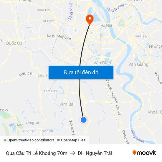 Qua Cầu Tri Lễ Khoảng 70m to ĐH Nguyễn Trãi map