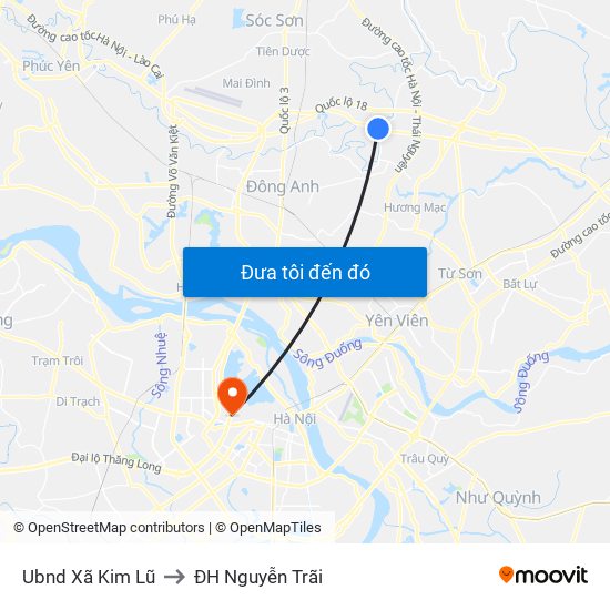 Ubnd Xã Kim Lũ to ĐH Nguyễn Trãi map