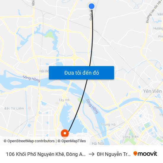 106 Khối Phố Nguyên Khê, Đông Anh to ĐH Nguyễn Trãi map