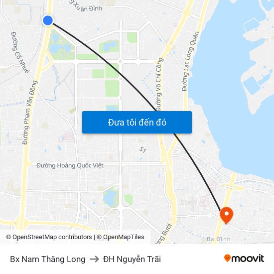 Bx Nam Thăng Long to ĐH Nguyễn Trãi map