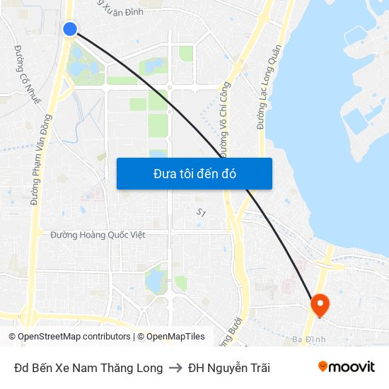 Đd Bến Xe Nam Thăng Long to ĐH Nguyễn Trãi map