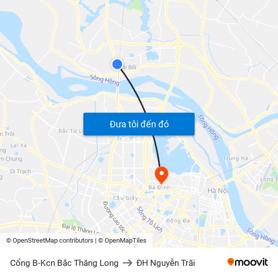 Cổng B-Kcn Bắc Thăng Long to ĐH Nguyễn Trãi map