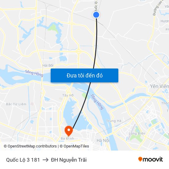 Quốc Lộ 3 181 to ĐH Nguyễn Trãi map