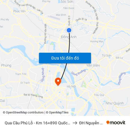 Qua Cầu Phủ Lỗ - Km 16+890 Quốc Lộ 3 to ĐH Nguyễn Trãi map